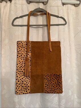 Patchwork Suede Cheetah-Accent Tote in Brown